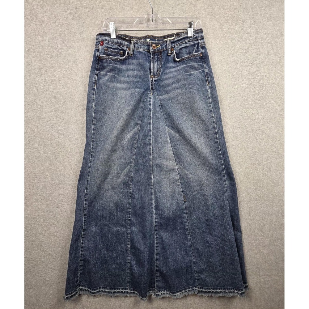 IT Jeans Star Skirt Womens 29 Blue Denim A Line Long‎ Raw Hem Distressed Stretch
